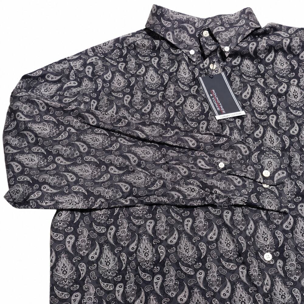 Roundtree & Yorke 2XT TAll Retro All over gray Paisley Print Dress Shirt 17.5